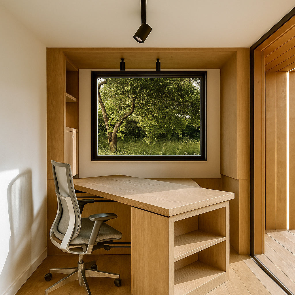 NOOK Work interior with a rotating desk and modular shelving
