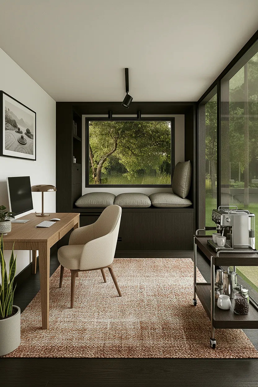 Warm, powered NOOK Base interior as a maker's room, with a workbench and good light