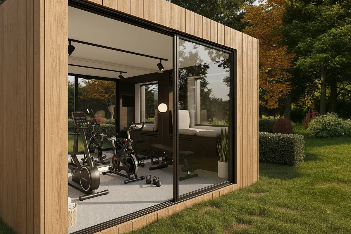 Interior de un NOOK Base en roble usado como sala de entreno