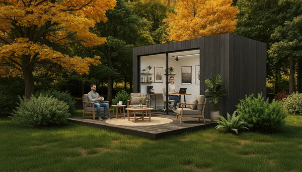 NOOK Base garden office in black with a terrace